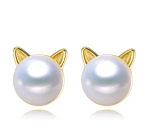 Cute Kitten Puppy Pearl Stud Earrings