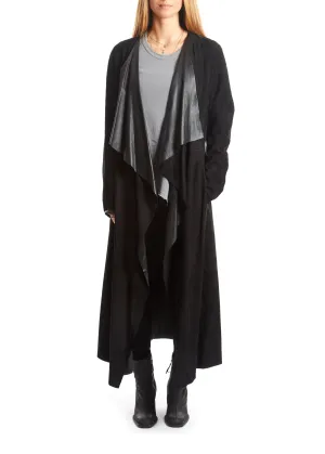 Black Suede Long Waterfall Coat