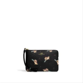 Coach Women's Black Multi Corner Zip Wristlet With Penguin Print