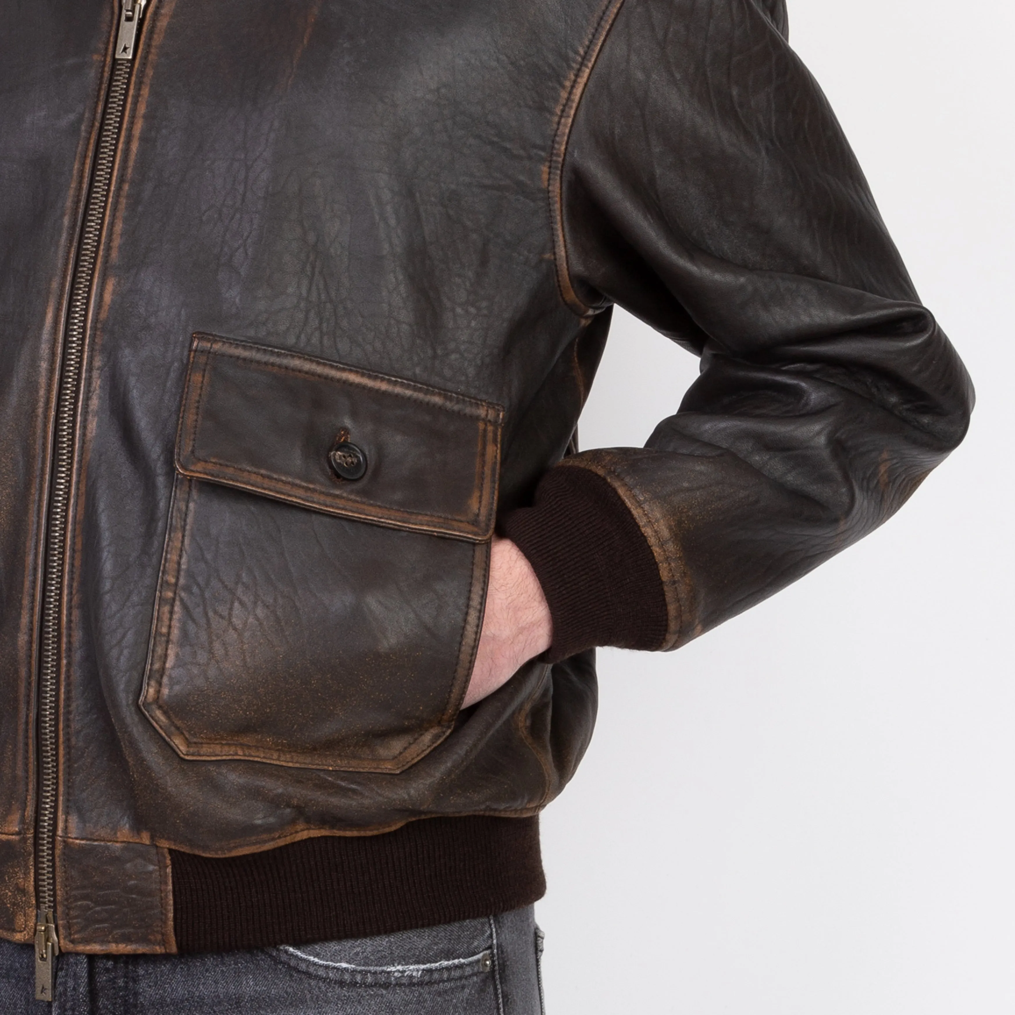 GOLDEN GOOSE LEATHER JACKET GMP01658.P001425.55381 DARK BROWN