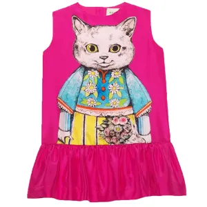 Gucci Girls Kitten Pink Silk Dress