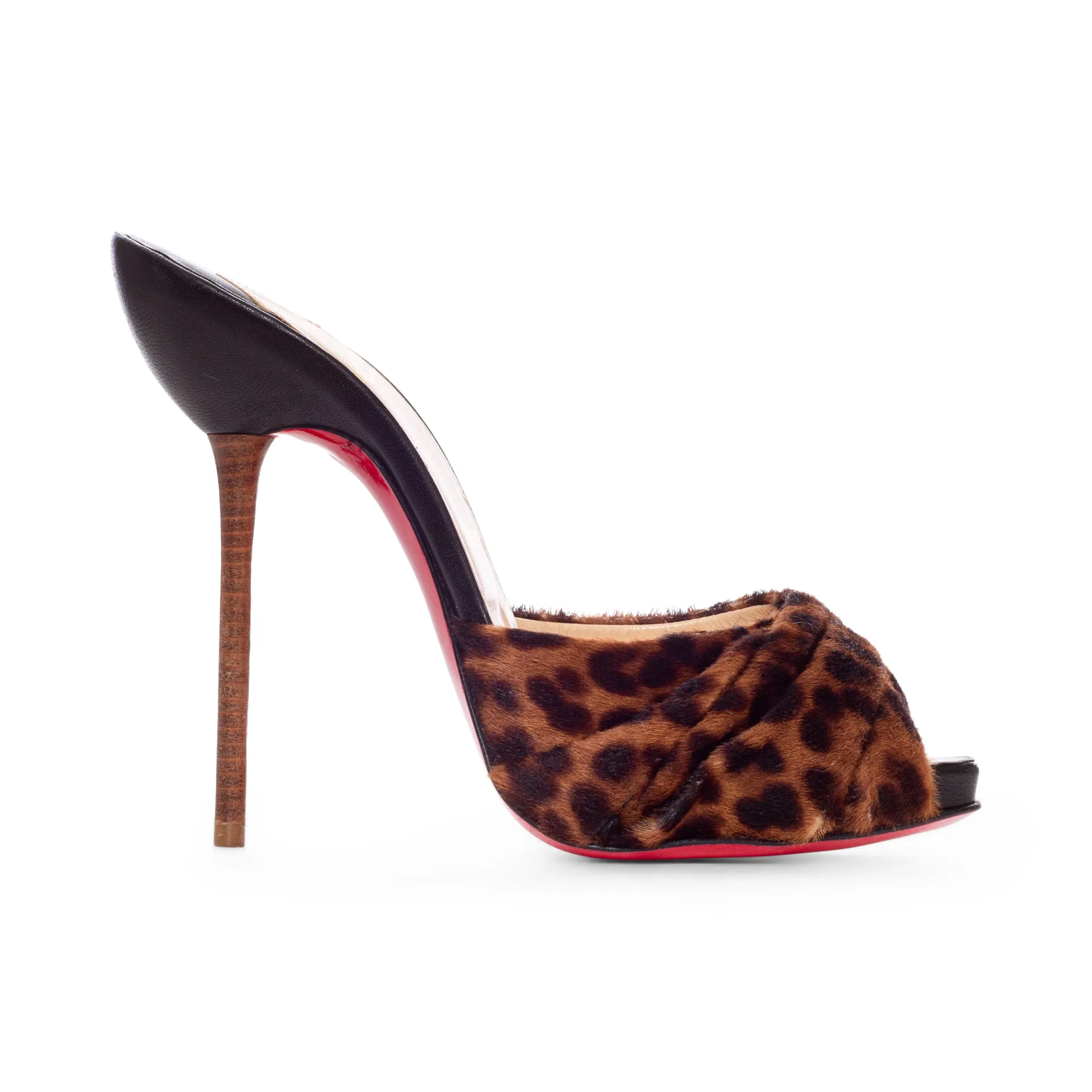 Leopard Print Calf Hair Peep Toe Platform Mules 37