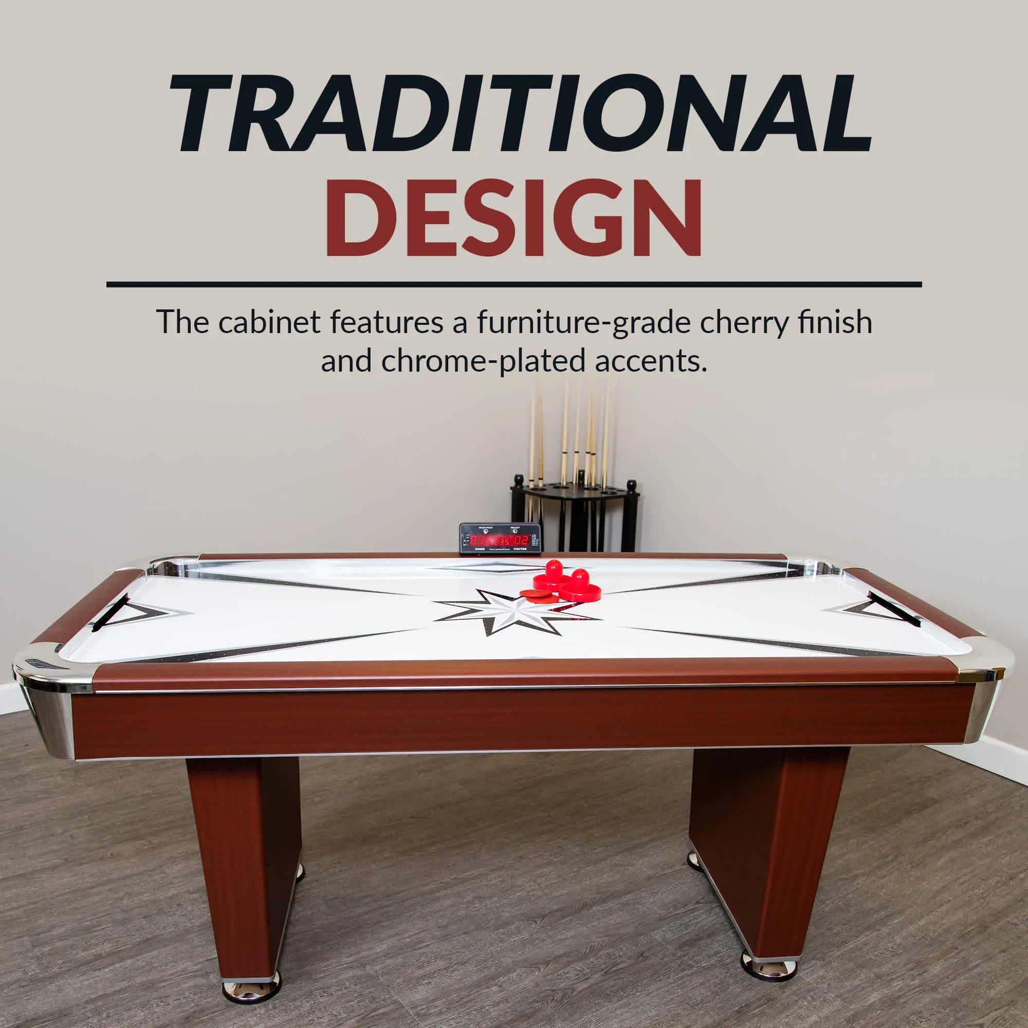 Midtown 72-in Air Hockey Table with LED Scoring - Cherry Finish