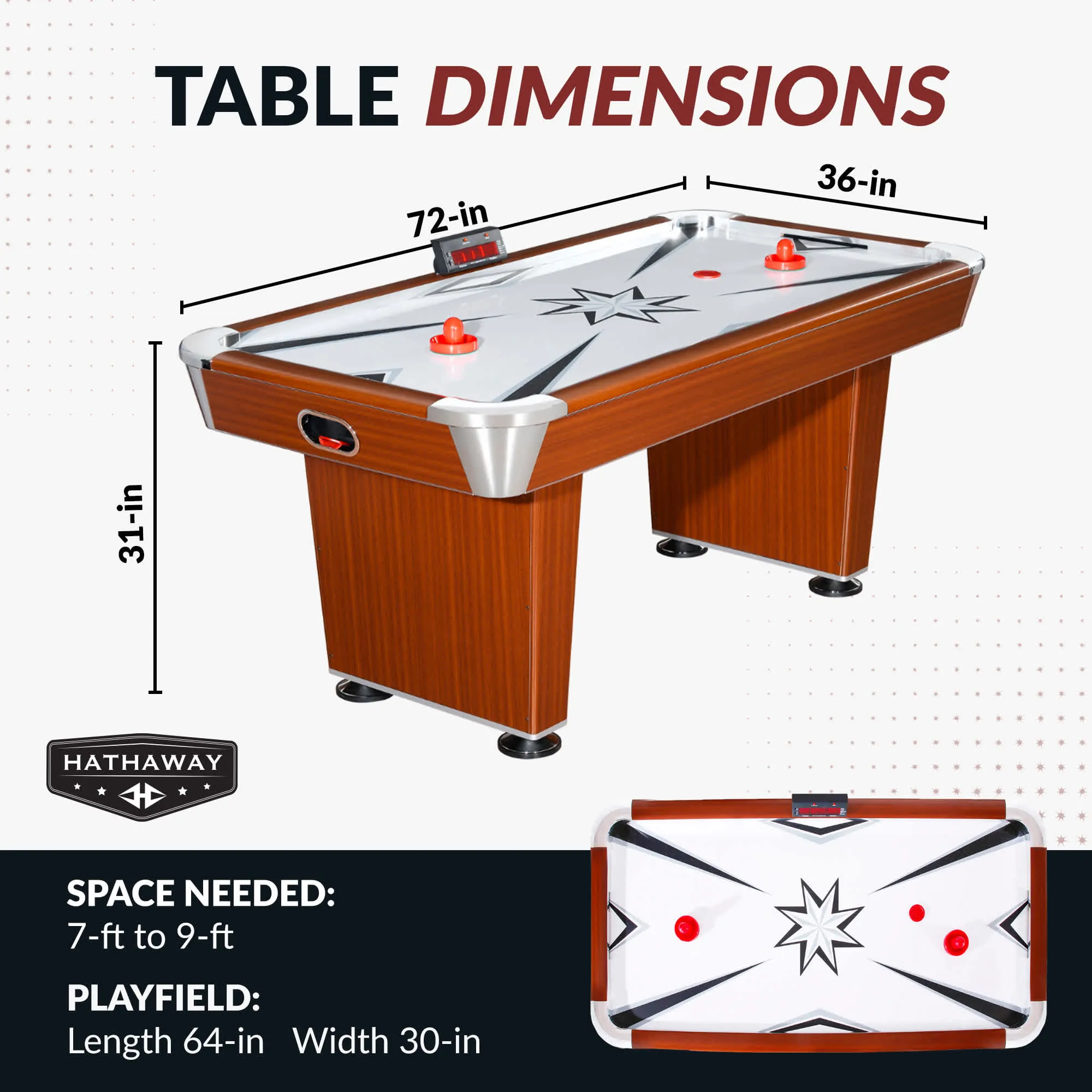 Midtown 72-in Air Hockey Table with LED Scoring - Cherry Finish