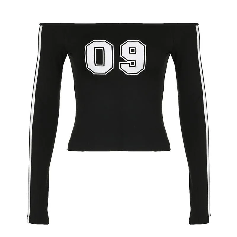 Off-Shoulder 09 Graphic Crop Top