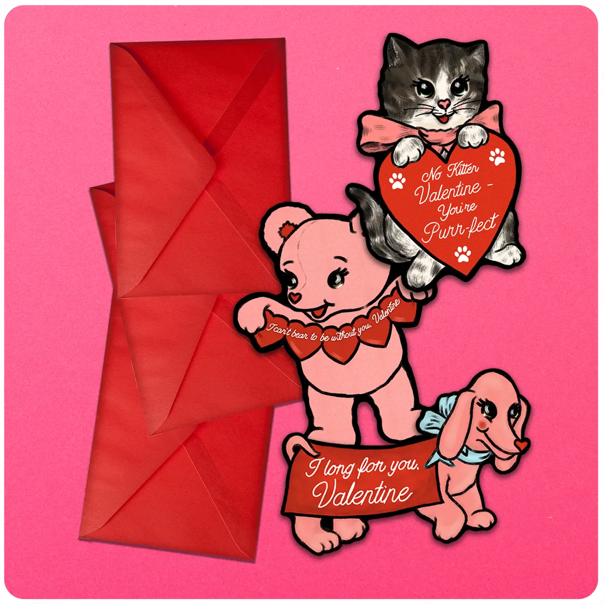 Retro Inspired Love Critters Valentine's Day Card Set of 3